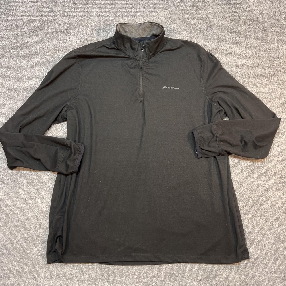 Eddie Bauer FreeHeat Pullover Mens Medium Black 1/4 Zip Long Sleeve Hiking Shirt